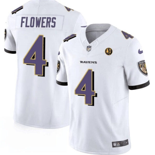 Baltimore Ravens #4 Zay Flowers White 2023 FUSE With John Madden Patch Vapor Jersey