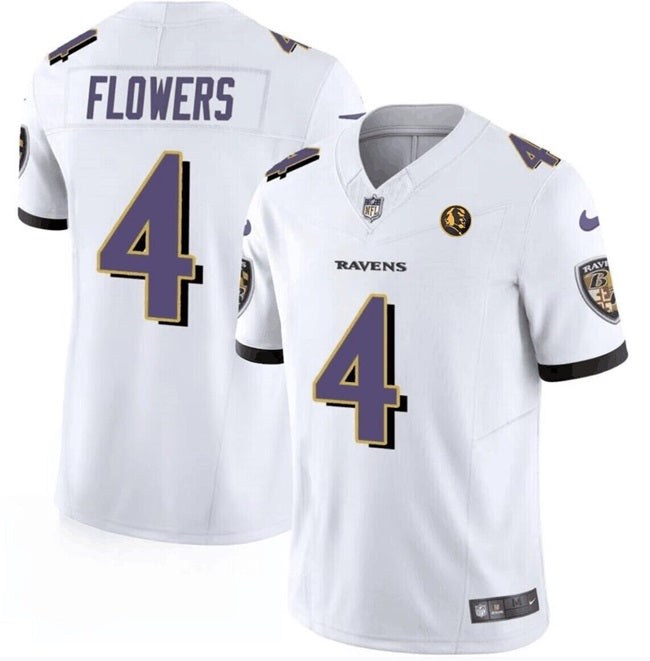 Baltimore Ravens #4 Zay Flowers White 2023 FUSE With John Madden Patch Vapor Jersey