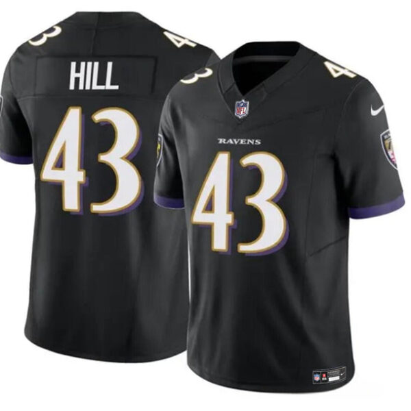 Baltimore Ravens #43 Justice Hill Black 2023 FUSE Vapor Limited Football Jersey