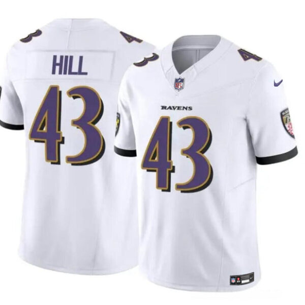 Baltimore Ravens #43 Justice Hill White 2023 FUSE Vapor Limited Football Jersey