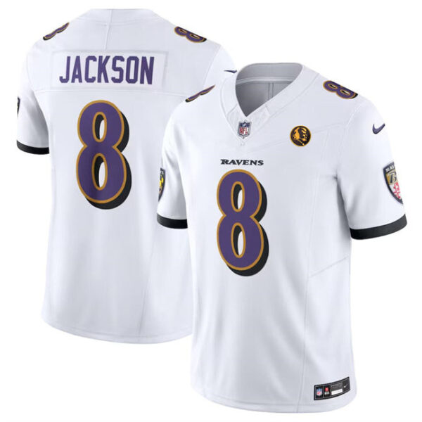 Baltimore Ravens #8 Lamar Jackson White 2023 FUSE With John Madden Jersey