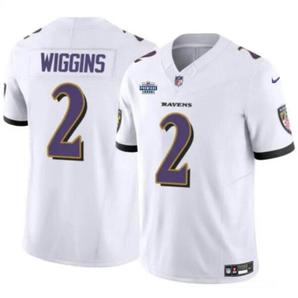 Baltimore Ravens #2 Nate Wiggins White 2024 With Dradt Patch FUSE Vapor Limited Jersey
