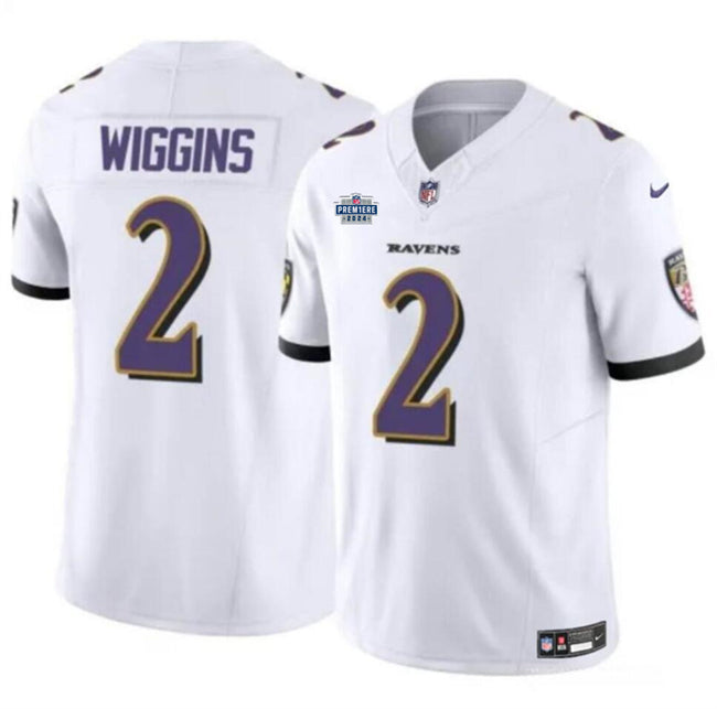 Baltimore Ravens #2 Nate Wiggins White 2024 With Dradt Patch FUSE Vapor Limited Jersey