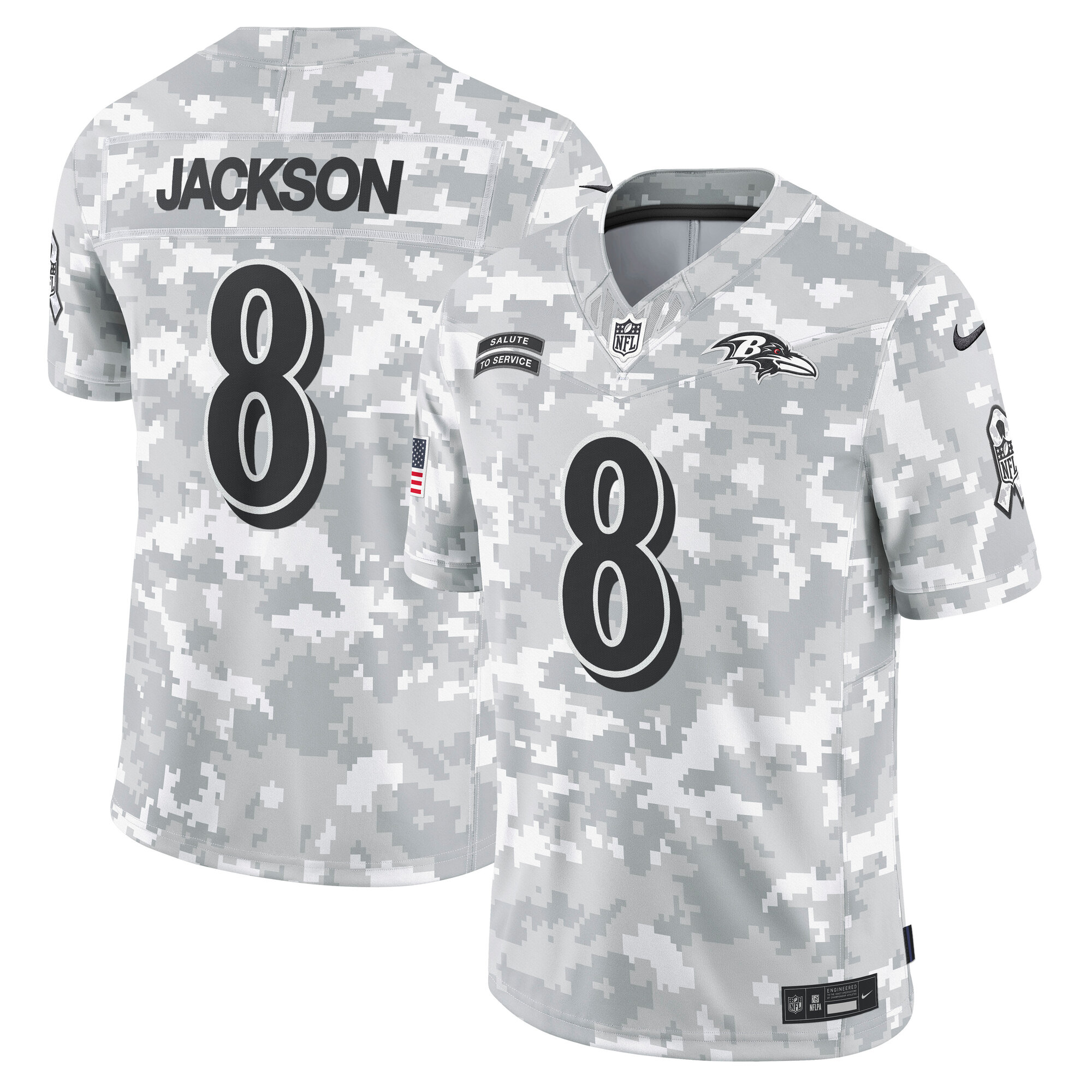 Lamar Jackson Baltimore Ravens Nike 2024 Salute To Service Limited Jersey Arctic Camo