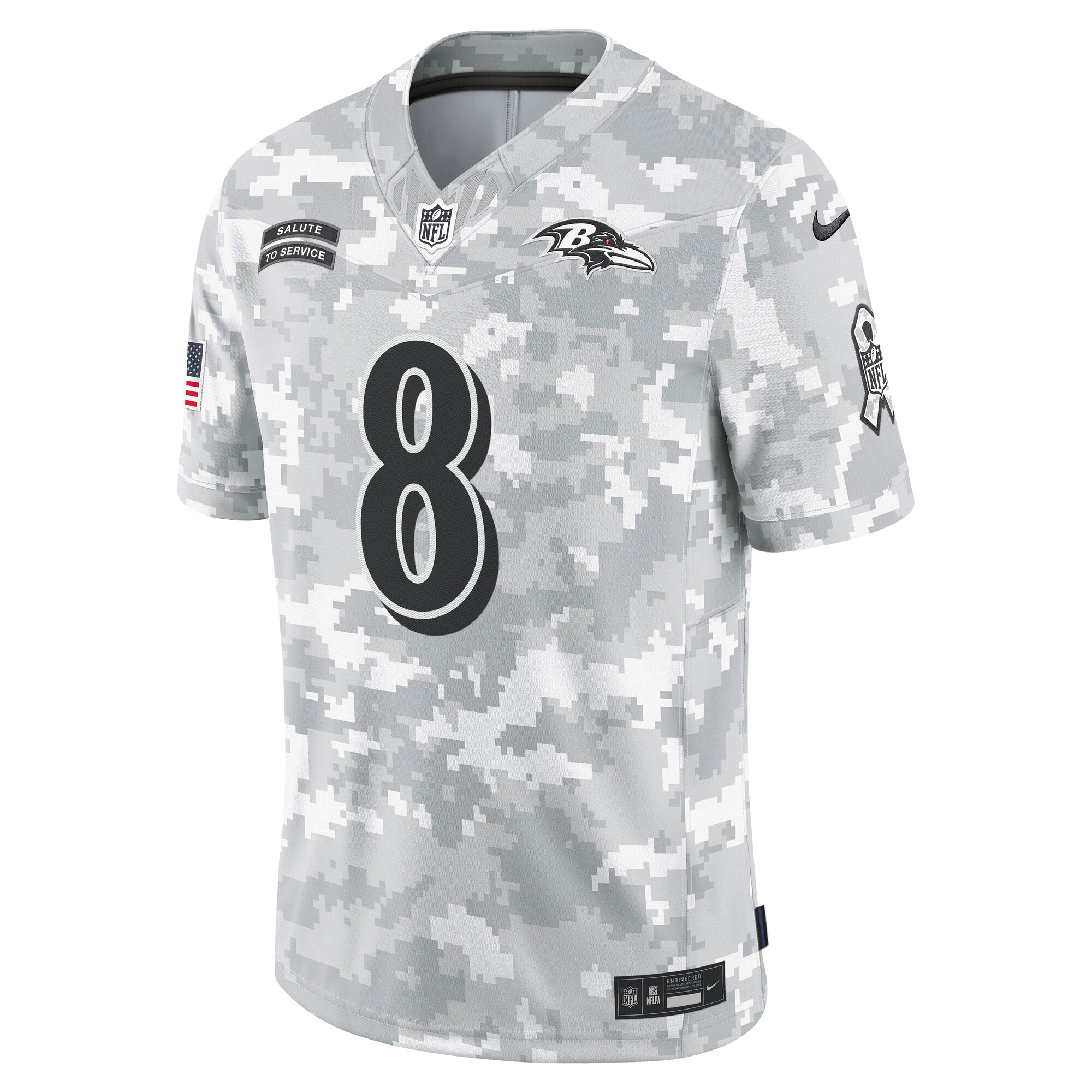 Lamar Jackson Baltimore Ravens Nike 2024 Salute To Service Limited Jersey Arctic Camo - Image 2
