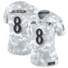 Women Baltimore Ravens #8 Lamar Jackson 2024 FUSE Arctic Camo Salute To Service Limited Football Stitched Jersey