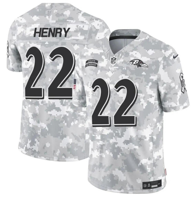 Baltimore Ravens #22 Derrick Henry 2024 FUSE Arctic Camo Salute To Service Limited Football Stitched Jersey
