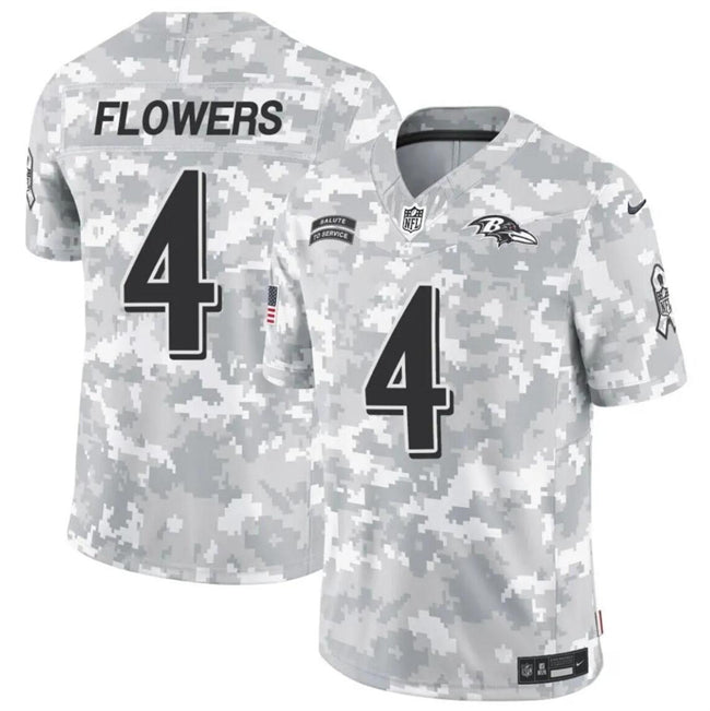 Baltimore Ravens #4 Zay Flowers 2024 FUSE Arctic Camo Salute To Service Limited Football Stitched Jersey