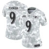 Women Baltimore Ravens #9 Justin Tucker 2024 FUSE Arctic Camo Salute To Service Limited Football Stitched Jersey