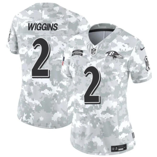 Women Baltimore Ravens #2 Nate Wiggins 2024 FUSE Arctic Camo Salute To Service Limited Football Stitched Jersey