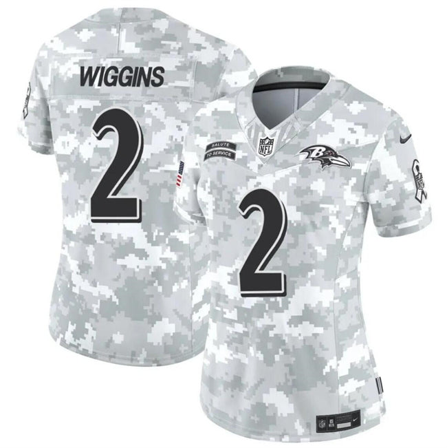 Women Baltimore Ravens #2 Nate Wiggins 2024 FUSE Arctic Camo Salute To Service Limited Football Stitched Jersey