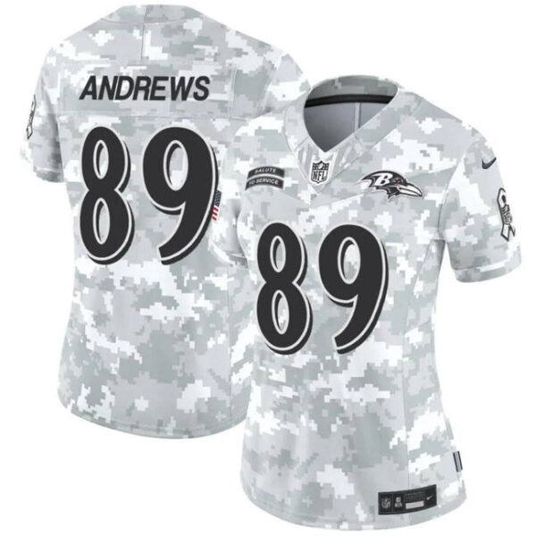 Women Baltimore Ravens #89 Mark Andrews 2024 FUSE Arctic Camo Salute To Service Limited Football Stitched Jersey