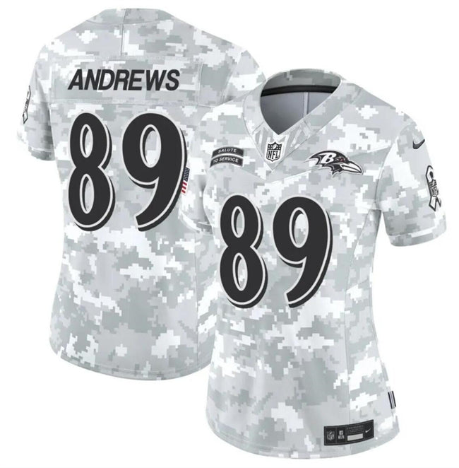 Women Baltimore Ravens #89 Mark Andrews 2024 FUSE Arctic Camo Salute To Service Limited Football Stitched Jersey