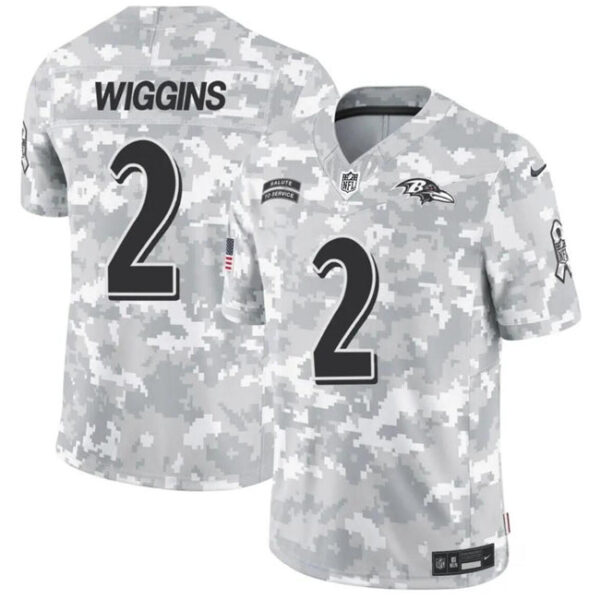Baltimore Ravens #2 Nate Wiggins 2024 FUSE Arctic Camo Salute To Service Limited Football Stitched Jersey