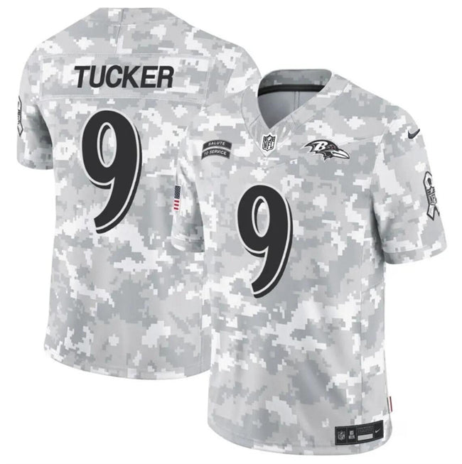Baltimore Ravens #9 Justin Tucker 2024 FUSE Arctic Camo Salute To Service Limited Football Stitched Jersey