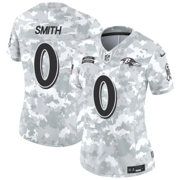 Women Baltimore Ravens #0 Roquan Smith 2024 FUSE Arctic Camo Salute To Service Limited Football Stitched Jersey