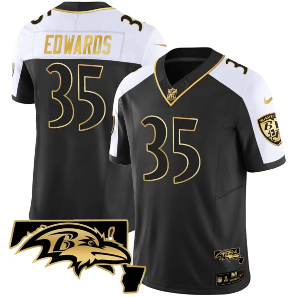 Men’s Ravens Maryland Patch Vapor Gold Jersey – All Stitched – Alternate – Gus Edwards