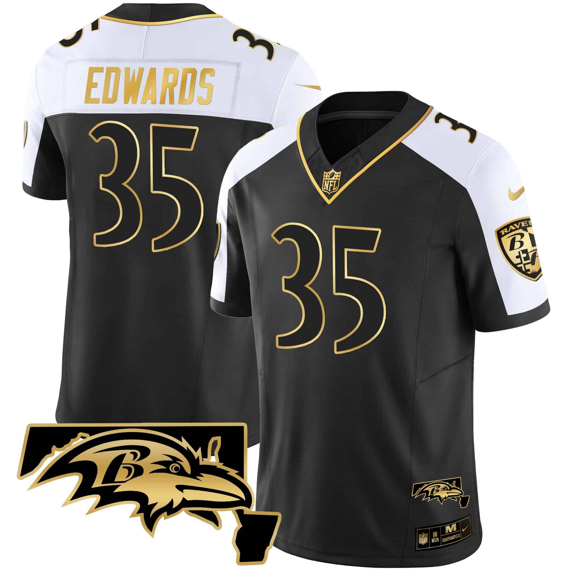 Men’s Ravens Maryland Patch Vapor Gold Jersey – All Stitched – Alternate – Gus Edwards