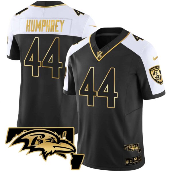 Men’s Ravens Maryland Patch Vapor Gold Jersey – All Stitched – Alternate – Marlon Humphrey