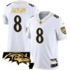 Men’s Ravens Maryland Patch Vapor Gold Jersey – All Stitched – White Gold – Lamar Jackson