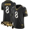 Men’s Ravens Maryland Patch Vapor Gold Jersey – All Stitched – Black Limited – Lamar Jackson