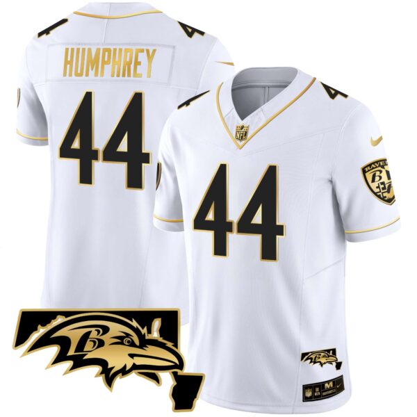 Men’s Ravens Maryland Patch Vapor Gold Jersey – All Stitched – White Gold – Marlon Humphrey