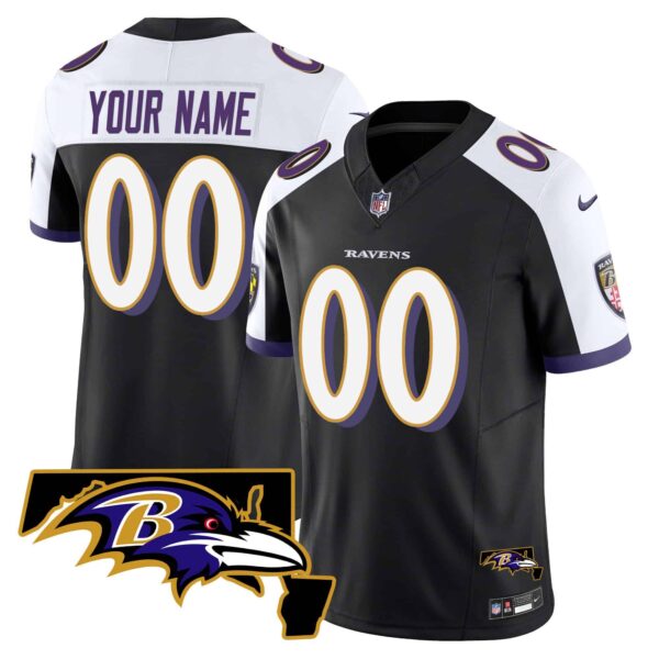 Ravens Maryland Patch Vapor Limited Custom Jersey – All Stitched – Men – Black Alternate