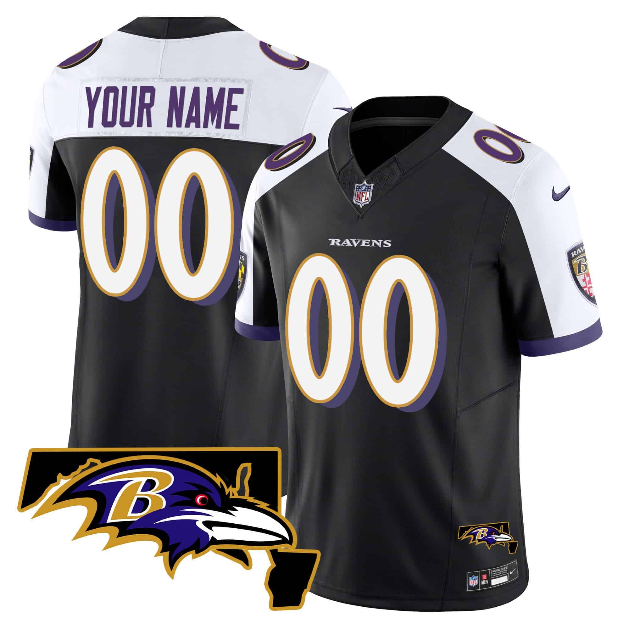 Ravens Maryland Patch Vapor Limited Custom Jersey – All Stitched – Men – Black Alternate