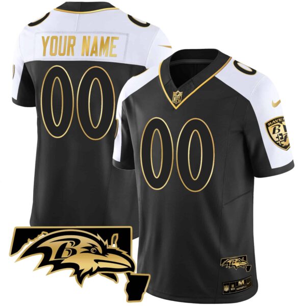 Ravens Maryland Patch Vapor Gold Custom Jersey – All Stitched – Men – Alternate