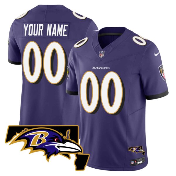 Ravens Maryland Patch Vapor Limited Custom Jersey – All Stitched – Youth – Purple