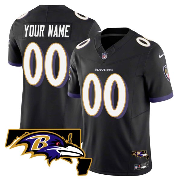 Ravens Maryland Patch Vapor Limited Custom Jersey – All Stitched – Men – Black