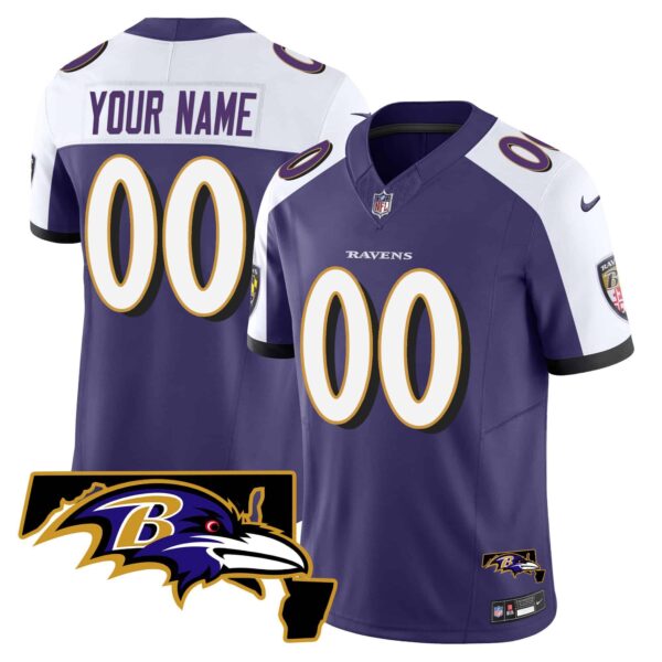 Ravens Maryland Patch Vapor Limited Custom Jersey – All Stitched – Men – Purple Alternate