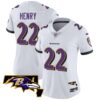 Women’s Ravens Maryland Patch Vapor Limited Jersey – All Stitched – White – Derrick Henry