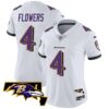 Women’s Ravens Maryland Patch Vapor Limited Jersey – All Stitched – White – Zay Flowers