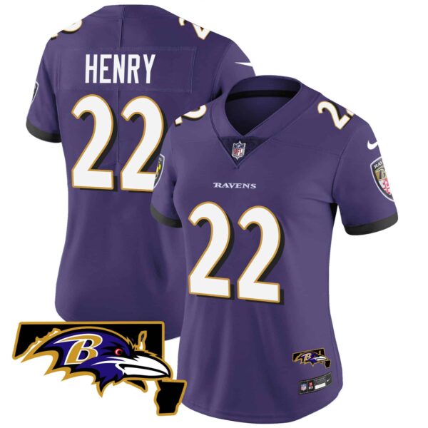 Women’s Ravens Maryland Patch Vapor Limited Jersey – All Stitched – Purple – Derrick Henry