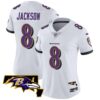 Women’s Ravens Maryland Patch Vapor Limited Jersey – All Stitched – White – Lamar Jackson