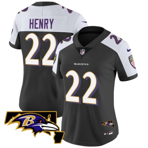 Women’s Ravens Maryland Patch Vapor Limited Jersey – All Stitched – Black Alternate – Derrick Henry