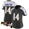 Women’s Ravens Maryland Patch Vapor Limited Jersey – All Stitched – Black Alternate – Kyle Hamilton