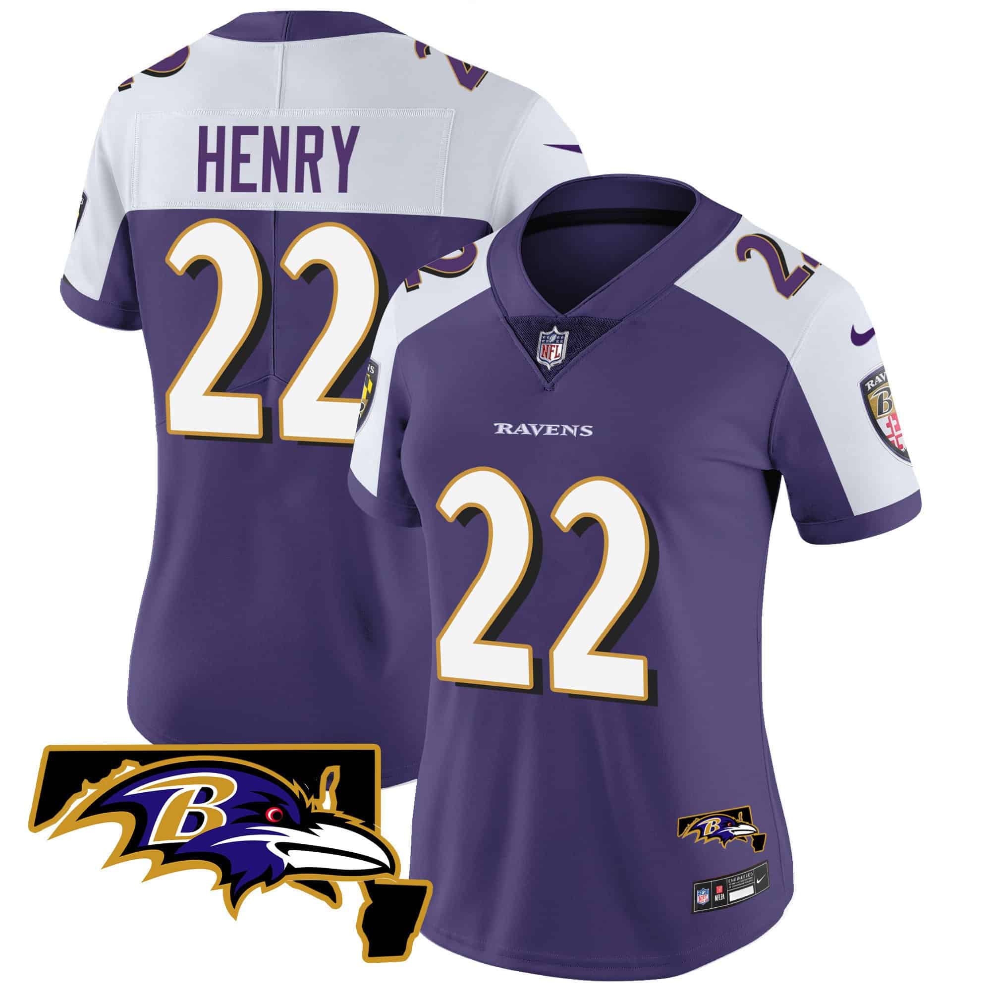 Women’s Ravens Maryland Patch Vapor Limited Jersey – All Stitched – Purple Alternate – Derrick Henry