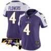 Women’s Ravens Maryland Patch Vapor Limited Jersey – All Stitched – Purple Alternate – Zay Flowers