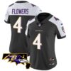 Women’s Ravens Maryland Patch Vapor Limited Jersey – All Stitched – Black Alternate – Zay Flowers