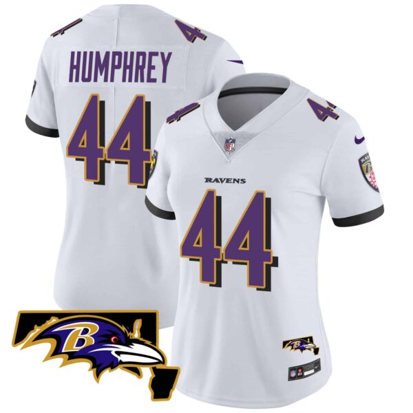 Women’s Ravens Maryland Patch Vapor Limited Jersey – All Stitched – White – Marlon Humphrey