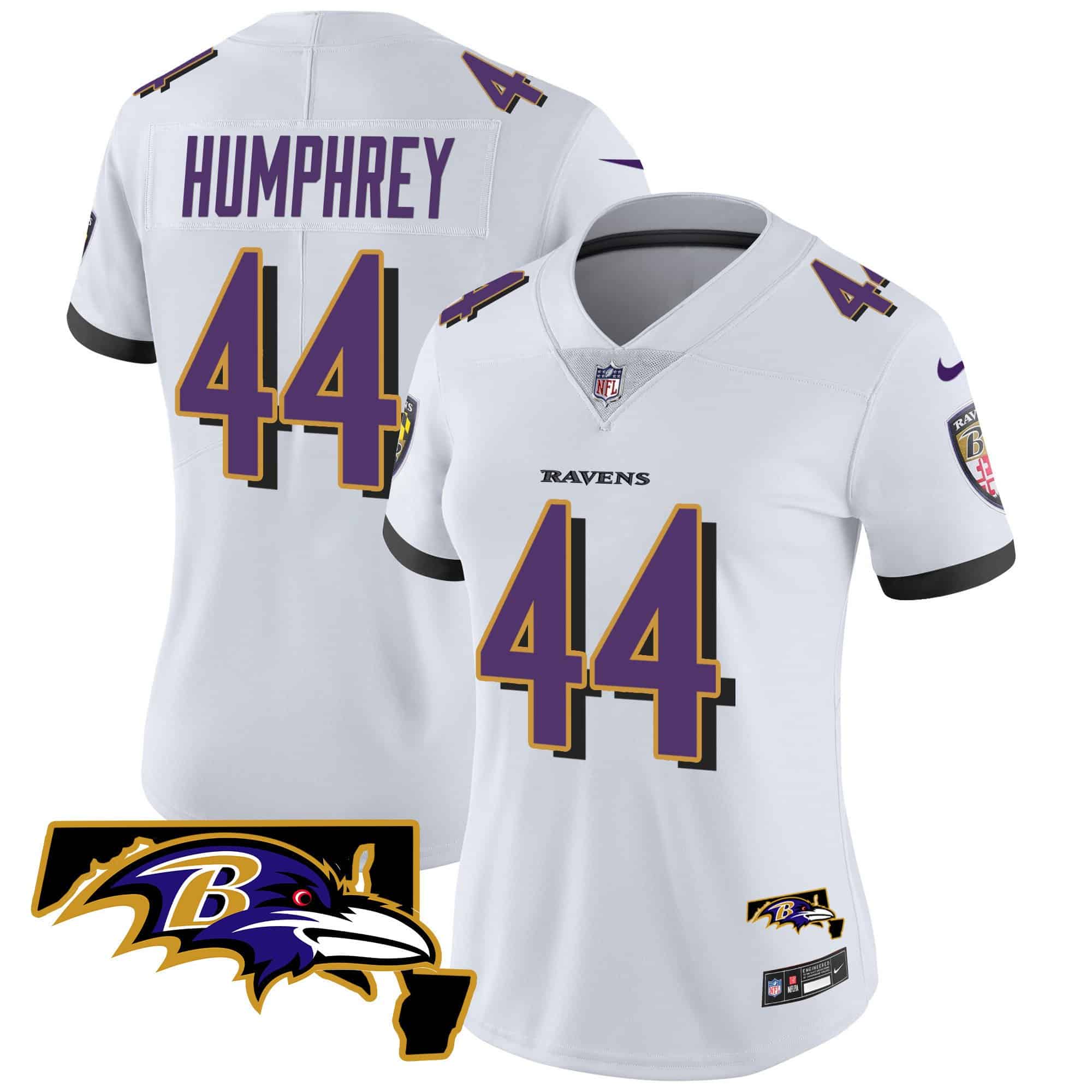 Women’s Ravens Maryland Patch Vapor Limited Jersey – All Stitched – White – Marlon Humphrey