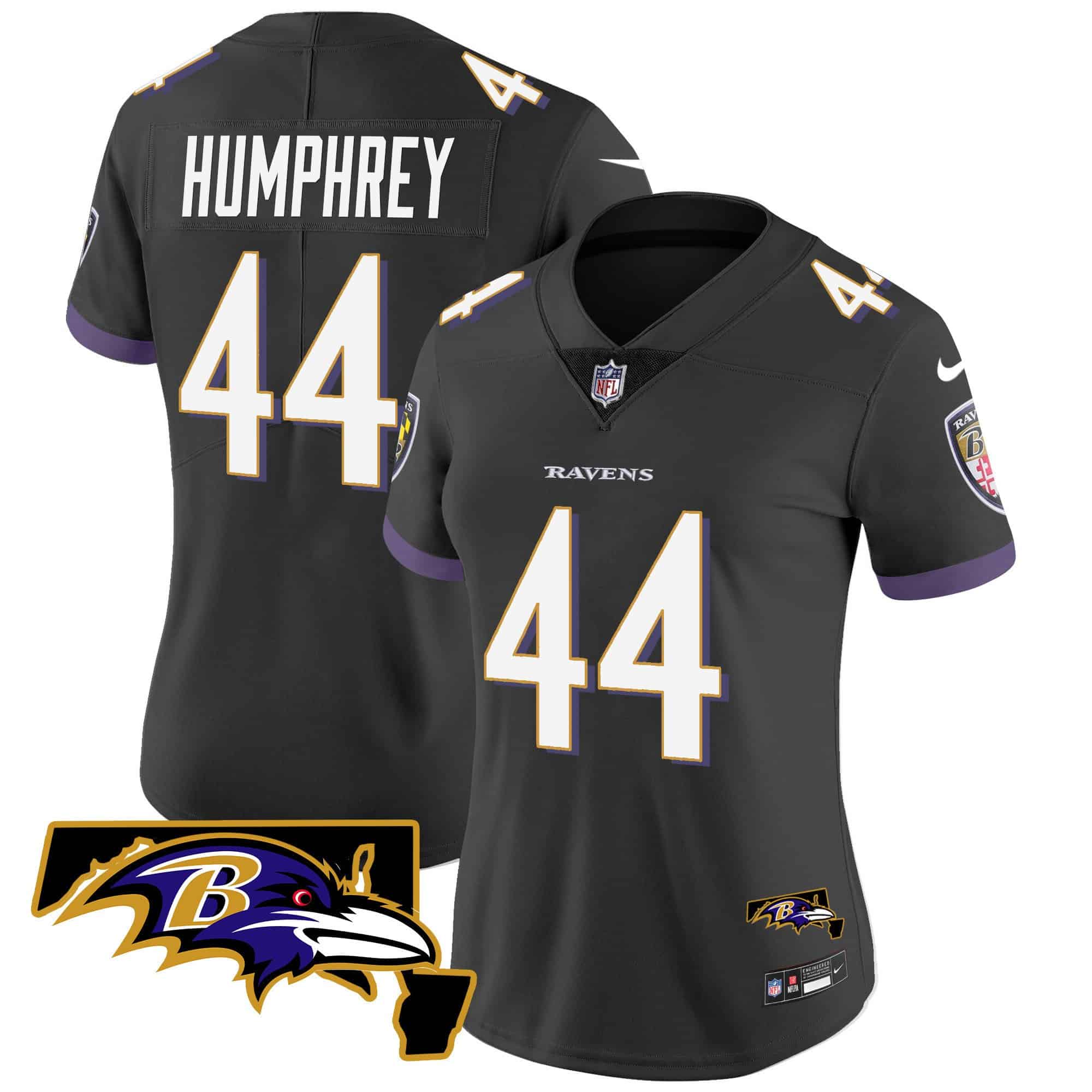 Women’s Ravens Maryland Patch Vapor Limited Jersey – All Stitched – Black – Marlon Humphrey
