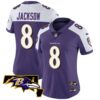 Women’s Ravens Maryland Patch Vapor Limited Jersey – All Stitched – Purple Alternate – Lamar Jackson