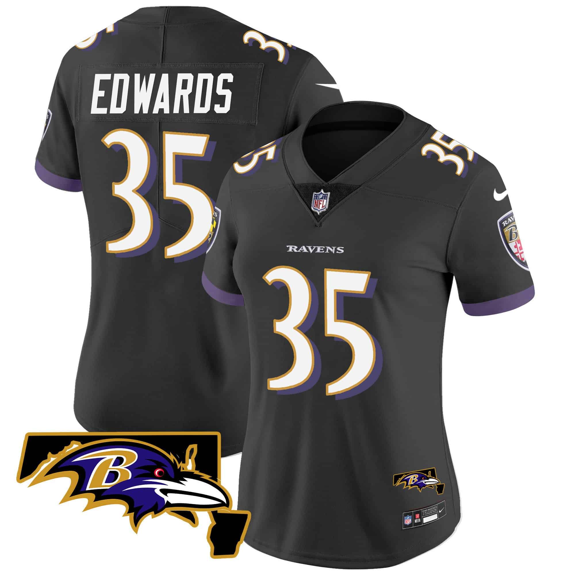Women’s Ravens Maryland Patch Vapor Limited Jersey – All Stitched – Black – Gus Edwards