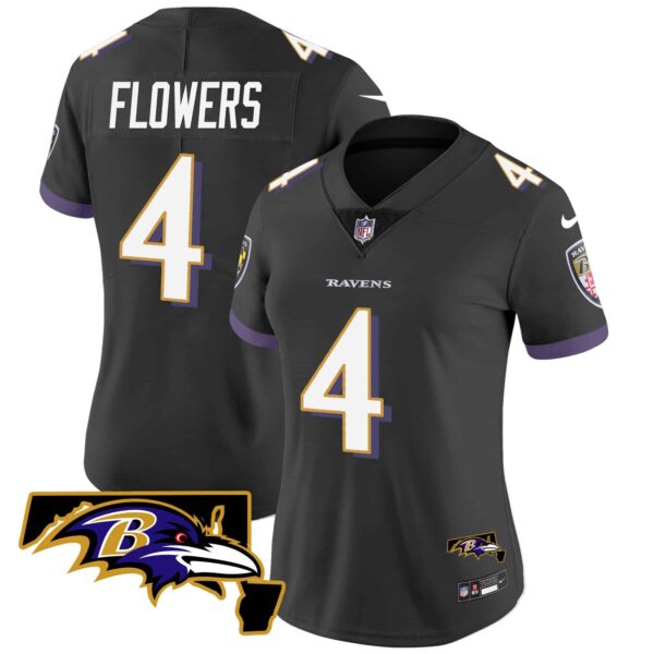 Women’s Ravens Maryland Patch Vapor Limited Jersey – All Stitched – Black – Zay Flowers