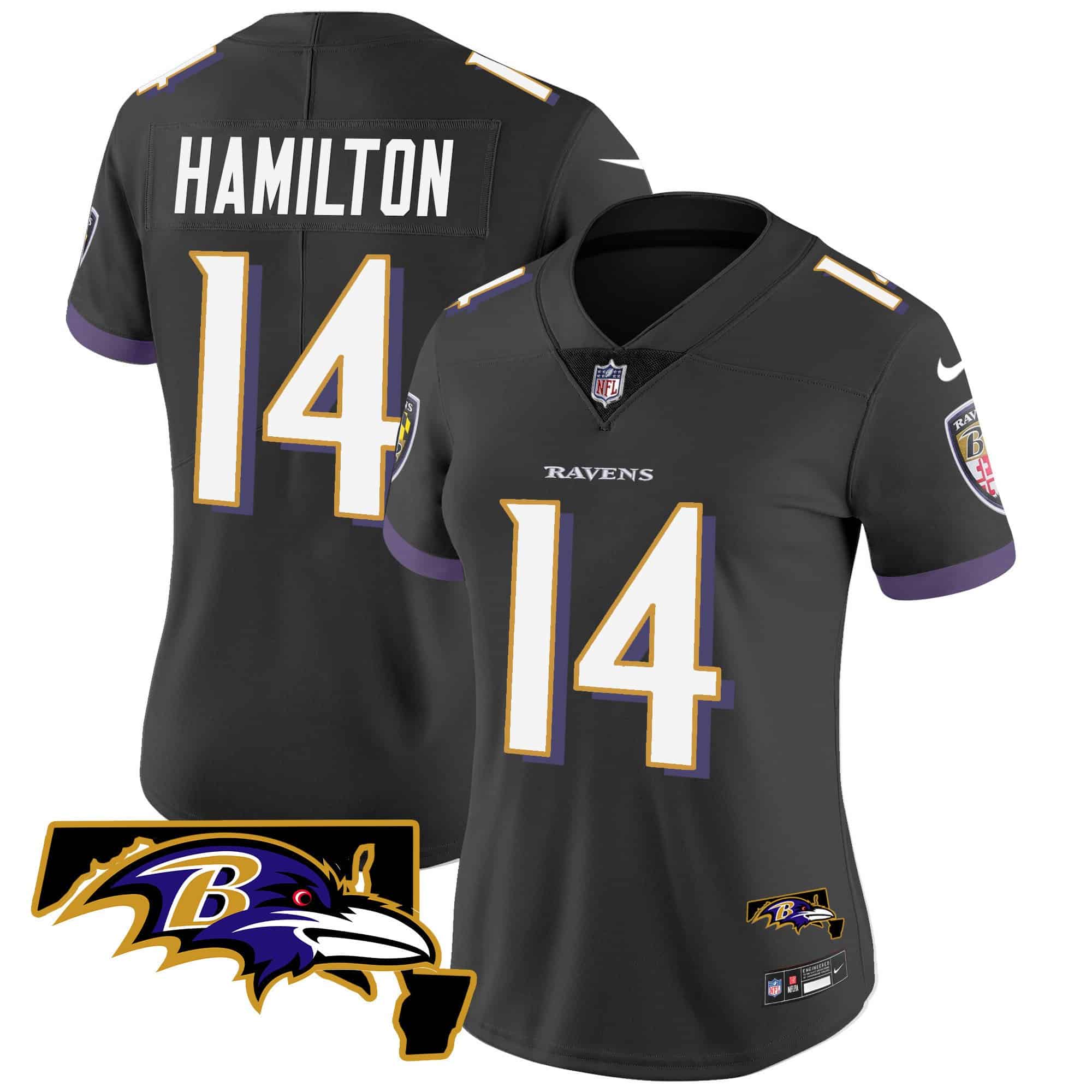 Women’s Ravens Maryland Patch Vapor Limited Jersey – All Stitched – Black – Kyle Hamilton