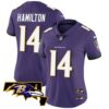 Women’s Ravens Maryland Patch Vapor Limited Jersey – All Stitched – Purple – Kyle Hamilton