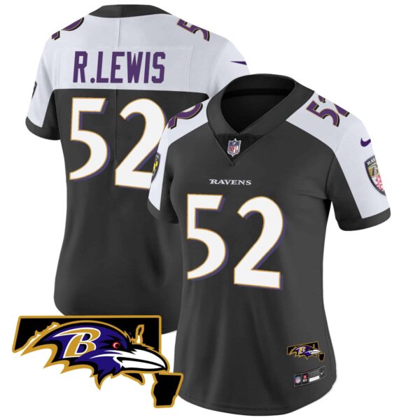 Women’s Ravens Maryland Patch Vapor Limited Jersey – All Stitched – Black Alternate – Ray Lewis